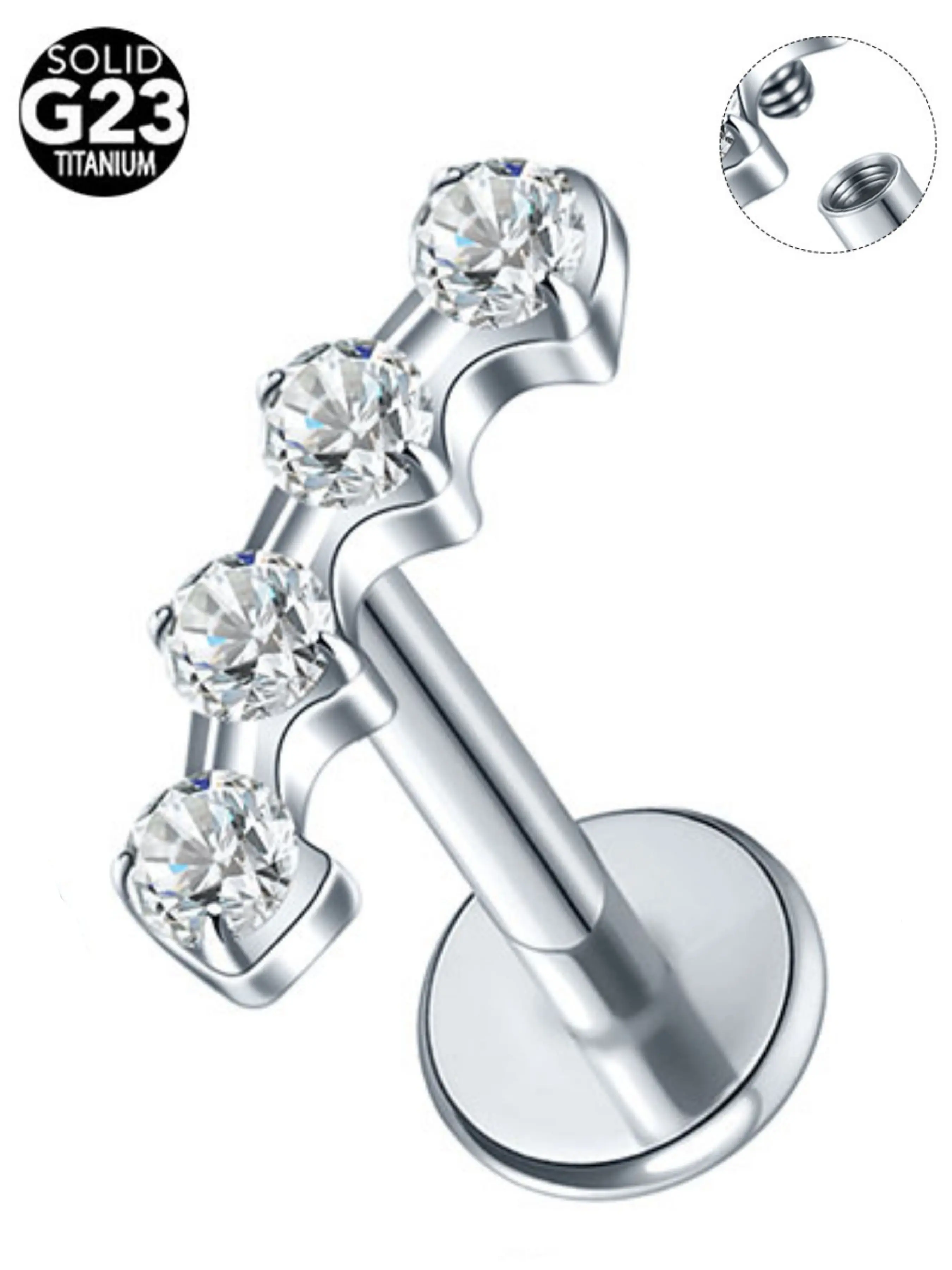 Women's Punk Style Titanium Climb Stud Earrings, 16g/18g Clear Cz Design, Conch/helix/tragus/cartilage Suitable, All-Seasons Wear, Body Piercing Jewelry
