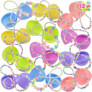 Easter gifts 12 Pack Prefilled Easter Eggs with Jewelry Toys, Different Designs of Necklaces and Bracelets Girls Jewelry Set for Kids Easter Party Favor, Basket Stuffer, Classroom Exchange and Prize Supplies