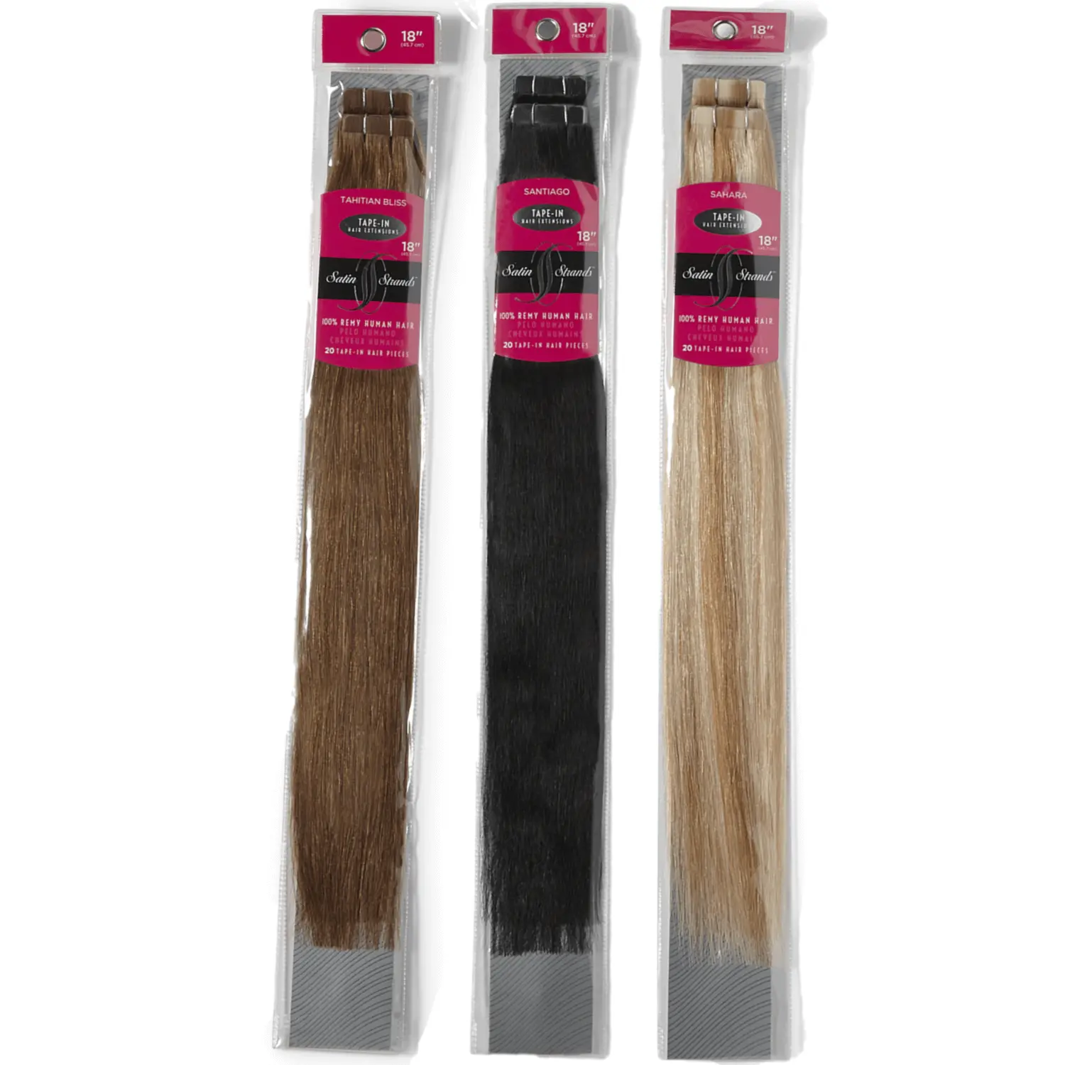 Satin Strands Tape In 18 Inch Human Hair Extensions, 20 Pieces/45g Each, Pretaped, Safely Adhere to Most Hair Types, Easy Application