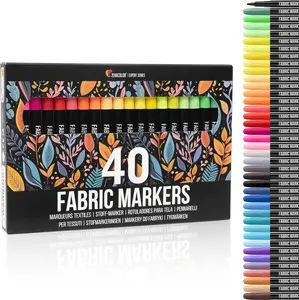 40 Fabric Markers Pens Set - Non , Indelible and Permanent Fabric  - Fine Point Tip Textile Marker Pen