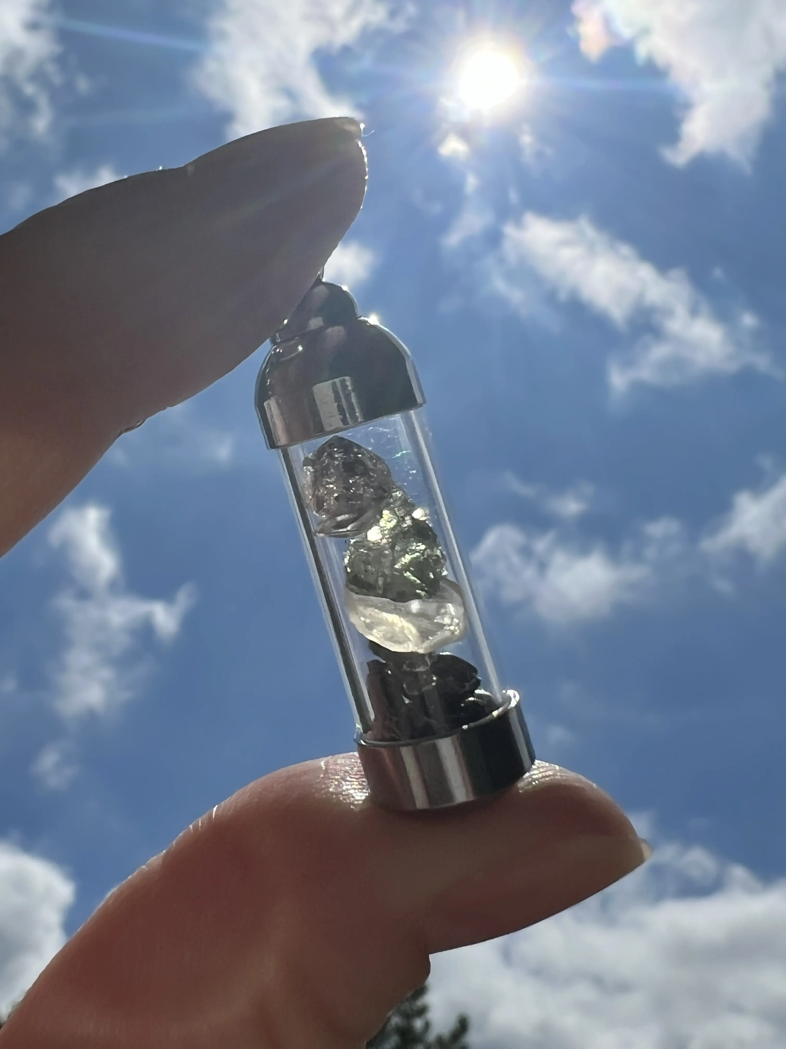 Moldavite Herkimer Diamond Tanzanite Libyan Desert Glass Pendant Synergy 12 Raw Tektite Jewelry Vial Necklace |Transformation