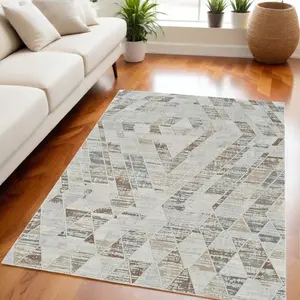 212 MAIN 5x8 ft. Rectangle Modern Abstract Stain-Resistant Distressed Durable Area Rug for Indoor Contemporary Decorative Use, Beige & Brown, Contemporary Rugs, Decorative Rugs