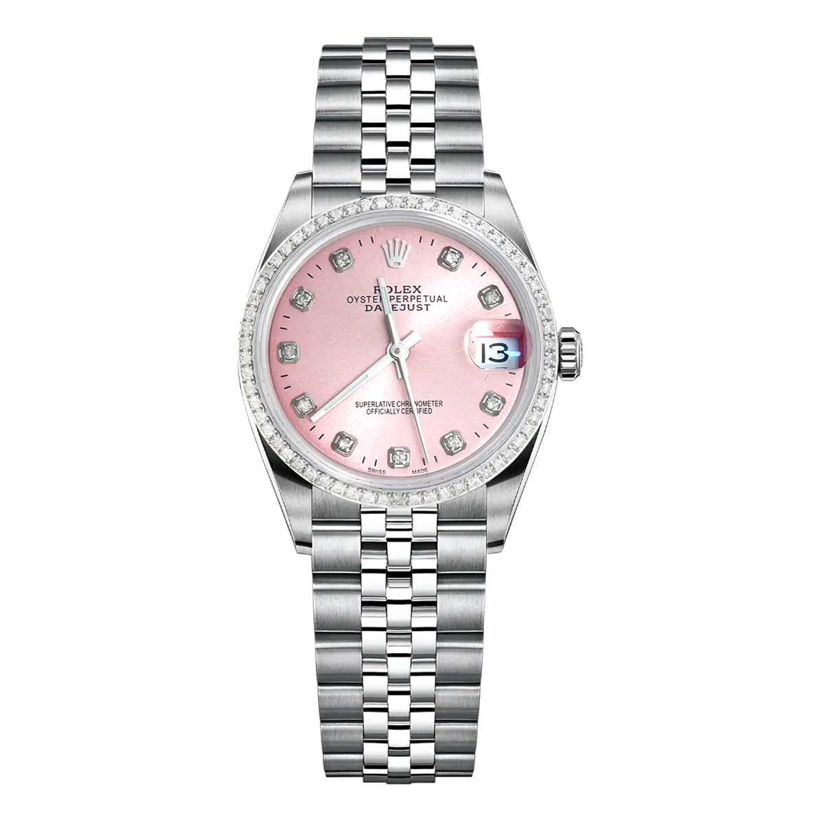 Rolex Lady-Datejust 69174 26mm Automatic Aftermarket Pink Dial Stainless Steel Ladies Watch with Aftermarket Diamond Bezel WHP043793