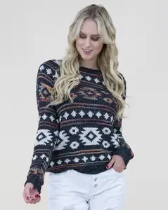Vibrant Color Aztec Print Sweater