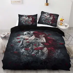 Gothic Skull Pattern Duvet Cover Set, Soft Breathable Polyester Fabric, Bedroom Bedding Set, Includes 1 Duvet Cover & 2 Pillowcases