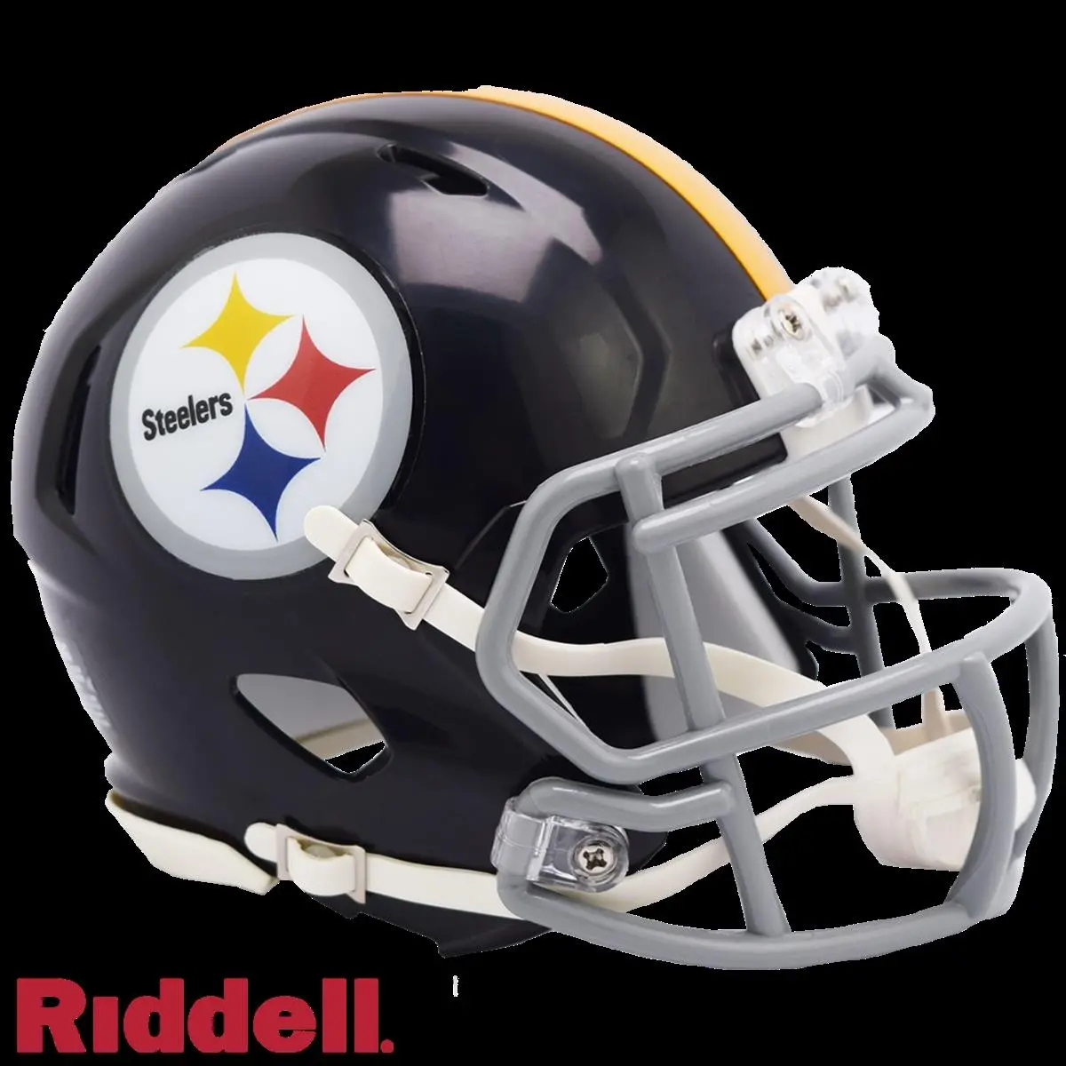 Riddell Authentic Half-Scale Mini Football Helmet, 5.5 in. Tall Mini Size Speed Shell, 1963-1976 T-B Pittsburgh Steelers Team Logo Design, Official Paint, Decals, 4-Point Chinstrap, Display-Ready, Football Autographs Compatible