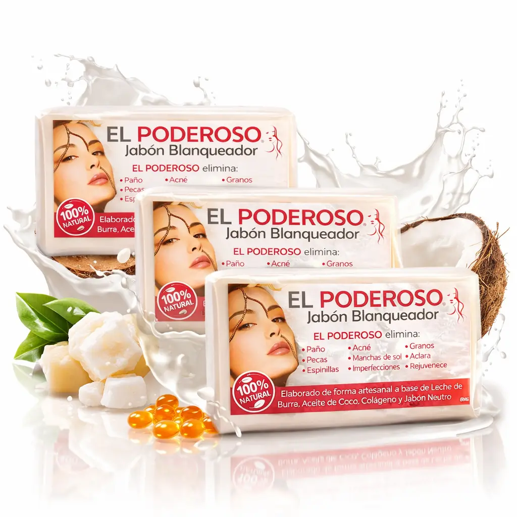 El Poderoso Handmade Multi-Pack Soap (3 Bars, 100g Each) - Goat Milk, Coconut, Collagen Facial & Body Wash for Normal Skin with Acne Relief & Blemish Soothing - El Poderoso Skincare Body Care Soap, Facial Wash