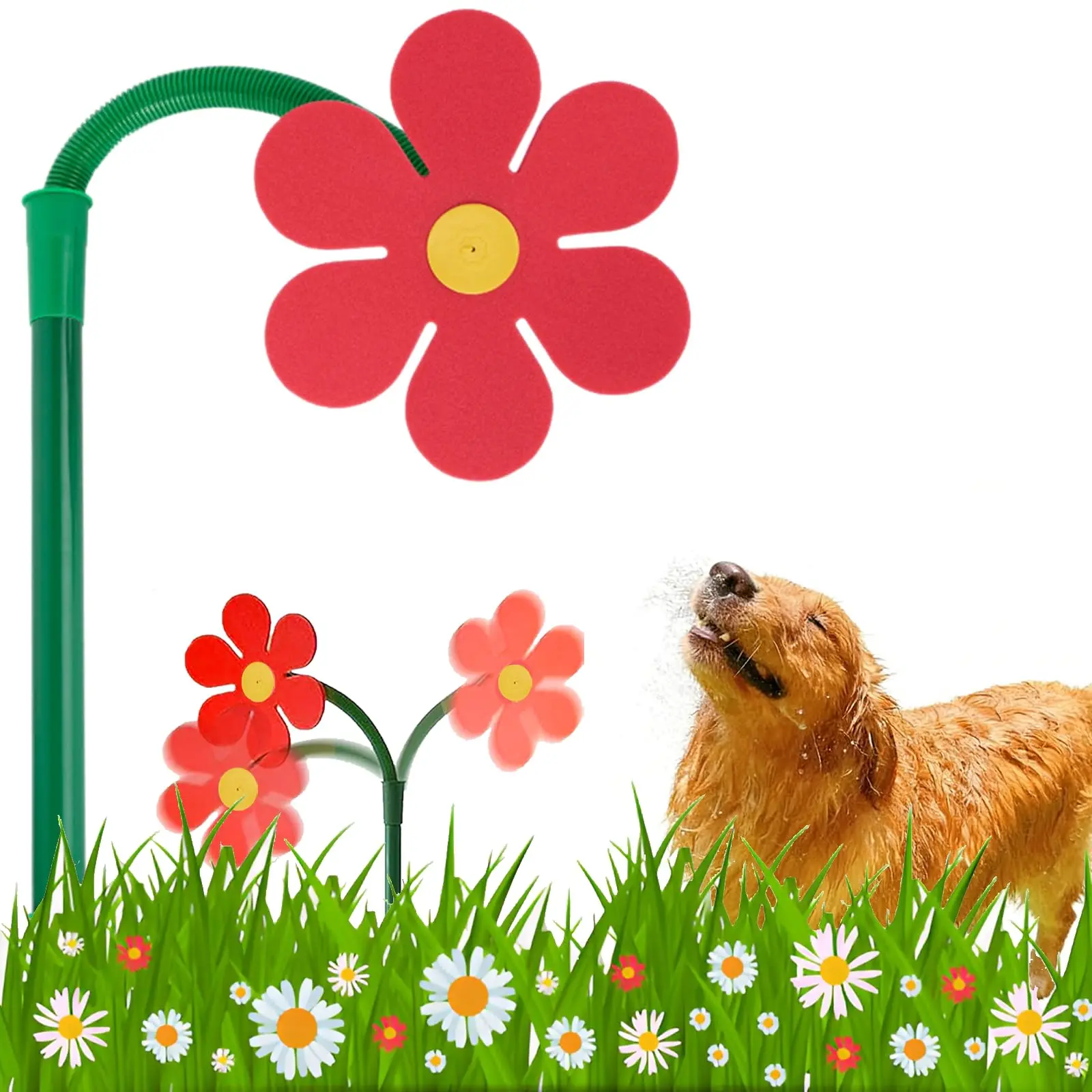 Crazy Daisy Sprinkler Head, Irrigation Tool for Garden Watering; Red 360° Rotating Dancing Crazy Daisy Water Sprinkler for Lawn Gardens; Fun Sunflower Water Sprinkler for Dog Outdoor Play.