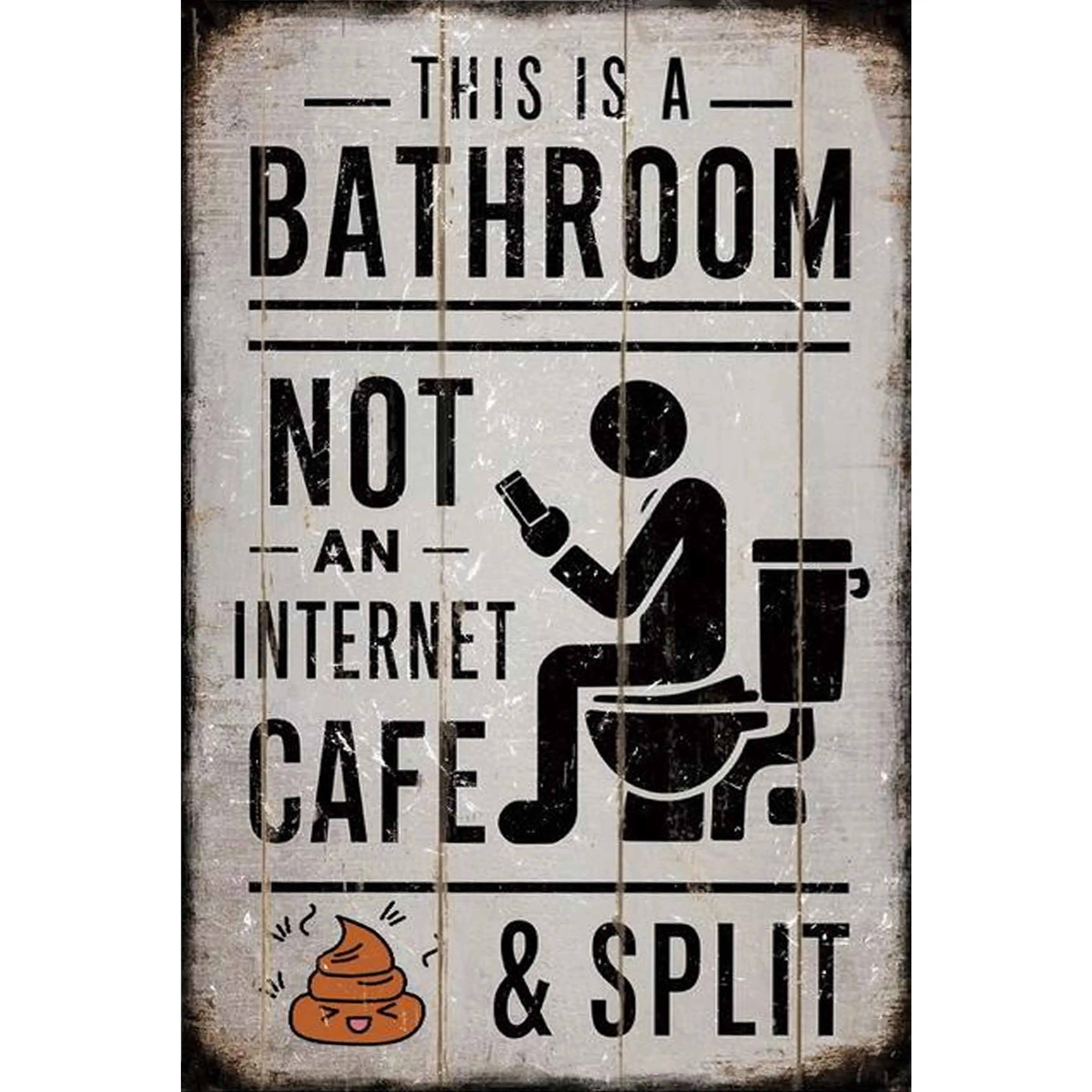 Playful Distressed Look Vintage Printed Metal Bathroom Sign - "This Is a Bathroom, Not an Internet Café" Hanging Tin Wall Decoration for Toilet, Balcony, Farmhouse Home - Palette&Wall, Wardrobe, Bedroom, Durable