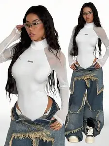 Women's Spring/Summer Music Festival Party Breathable Mesh Stretchy Bodysuit Bodysuits,Valentine's Day