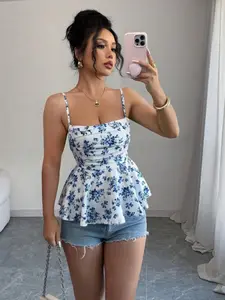 Women's Elegant Romantic Summer Camisole Top, Sleeveless, Spaghetti Strap, Floral Print Design, Lightweight & Breathable Fabric, Perfect for Daily Wear, Womenswear