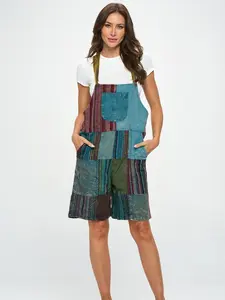 Cotton patchwork short-overalls, cotton patchwork romper