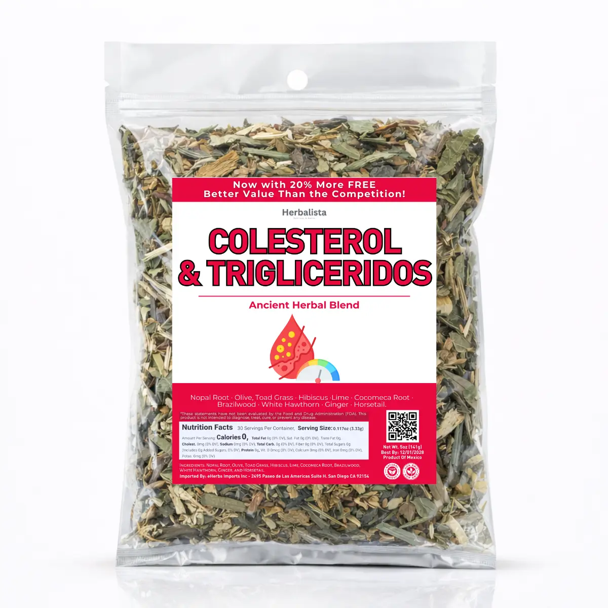 Herbalista - Cholesterol Herbal Blend Tea 4oz (114g) - Ancient Herbal Blend -Nopal Root, Olive Leaf, Toad Grass, Hibiscus, Lime, Cocomaca Root,  and more