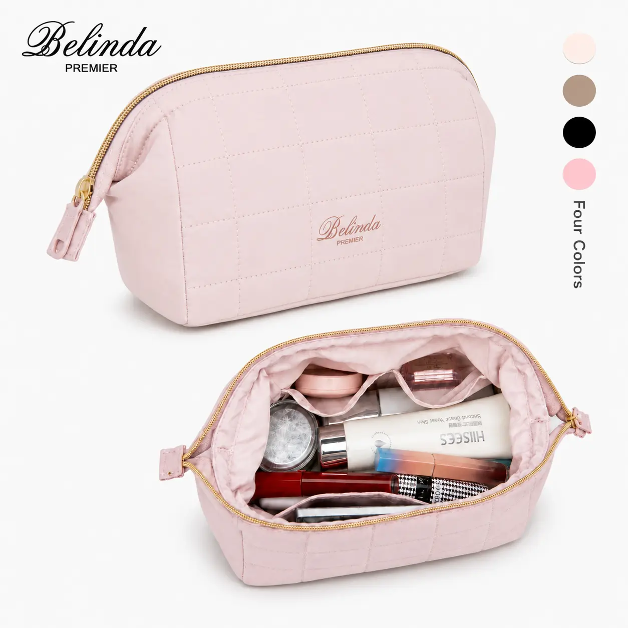 BELINDA Solid Large Capacity Makeup Bag, Portable Zipper Cosmetic Storage Bag, Fashion Makeup Organizer Pouch for Women, for Fall, Travel Essentials, Travel Cosmetic Bag, Cosmetic Travel Bags