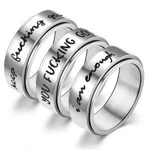 Fashion New Niche Stress Relief Rotatable Keep Fucking Going... Inspirational Ring