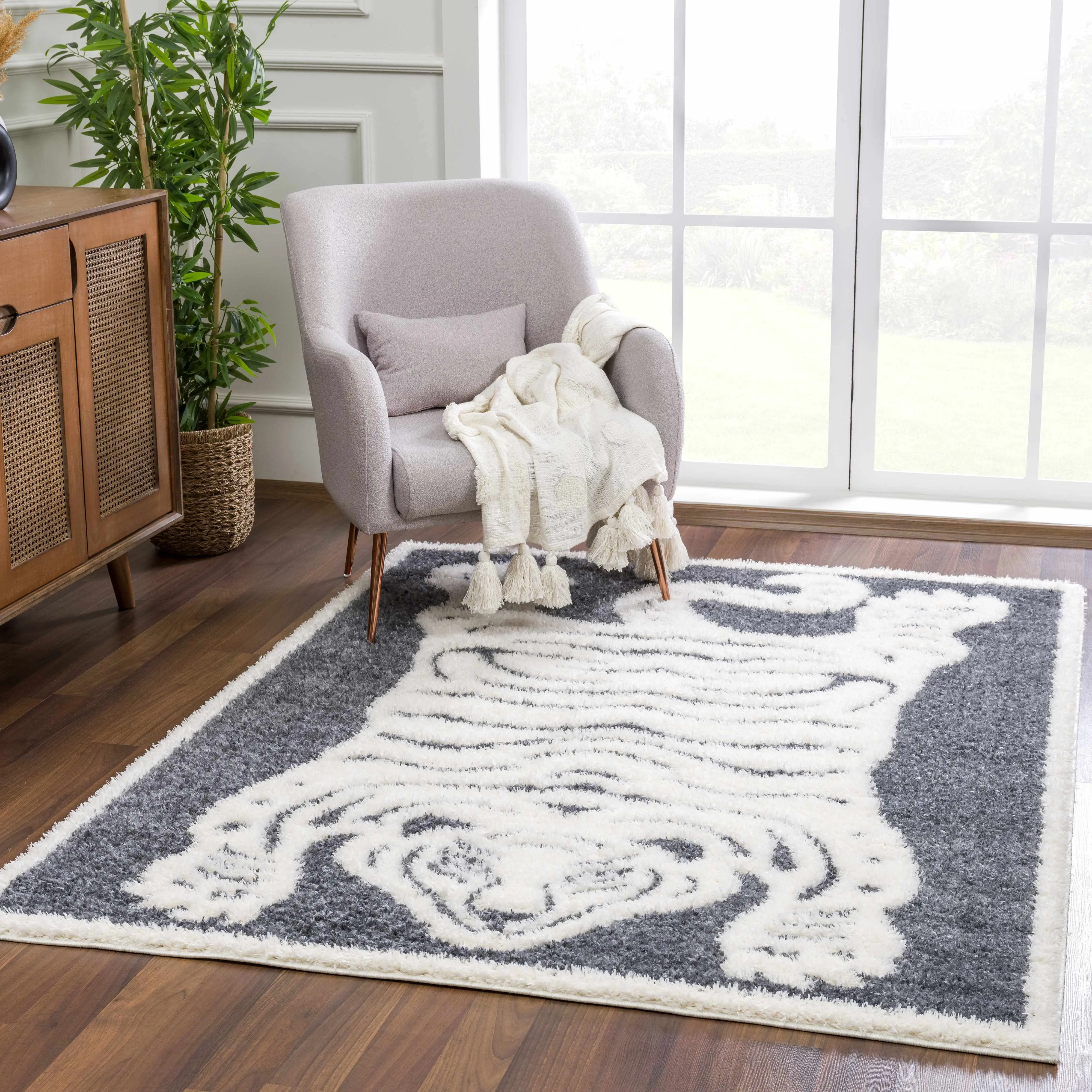Zane Charcoal Tibetan Tiger Plush Rug Zane Charcoal Tibetan Tiger Plush Rug