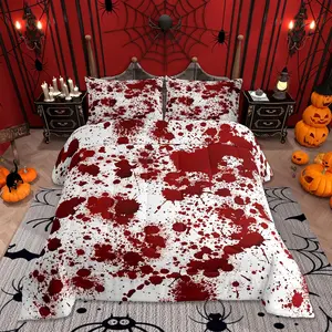 Feelyou Red Tie-Dye Queen Comforter Set - Gothic Horror Style Bedding Set for Kids' Halloween, Cool Room Decor