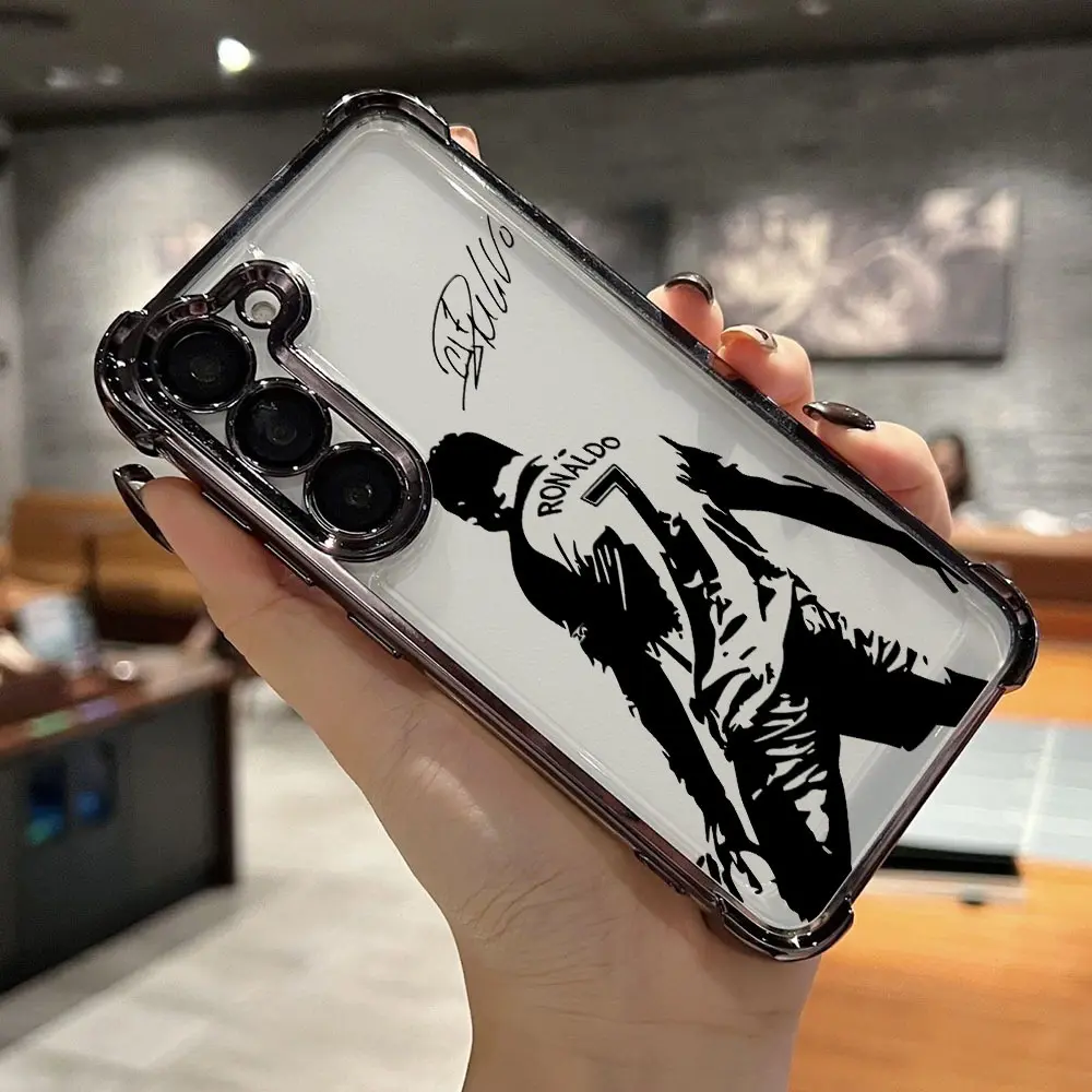 Classic Back View CR7 Mobile Phone Case with Precision Holes Suitable for for Galaxy S25 S24 S23 S22 S21 FE Note20 Ultra Plus 4G 5G Black Frame Anti-fall Transparent Back Cover and Advanced Creative, Smartphone, Handheld