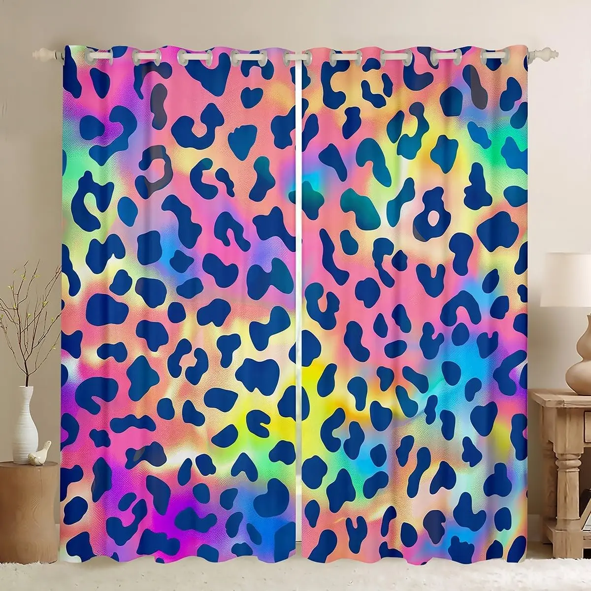 Feelyou 2-Panel Soft Velvet Window Curtains - Colorful All-Over Print African Style Animal Decorative Drapes, Safari Bedroom Window Treatments, Colorful Curtains, All-Over Print Curtains