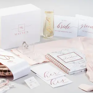 Best of Bridal Engagement Gift Box For The Bride-To-Be - wedding planner, robe, ring box, bride champagne flute, vow books, and more