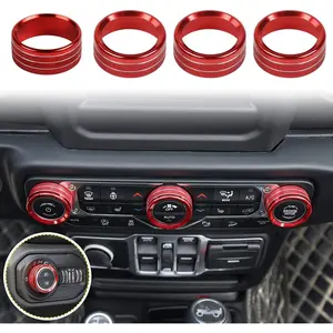 Air Conditioner Headlight Center Consoles Switch Knob Cover Trim for 2018-2025+ Jeep Wrangler JL JLU Gladiator JT 4XE Interior Accessories, Red Aluminum Alloy 4pcs