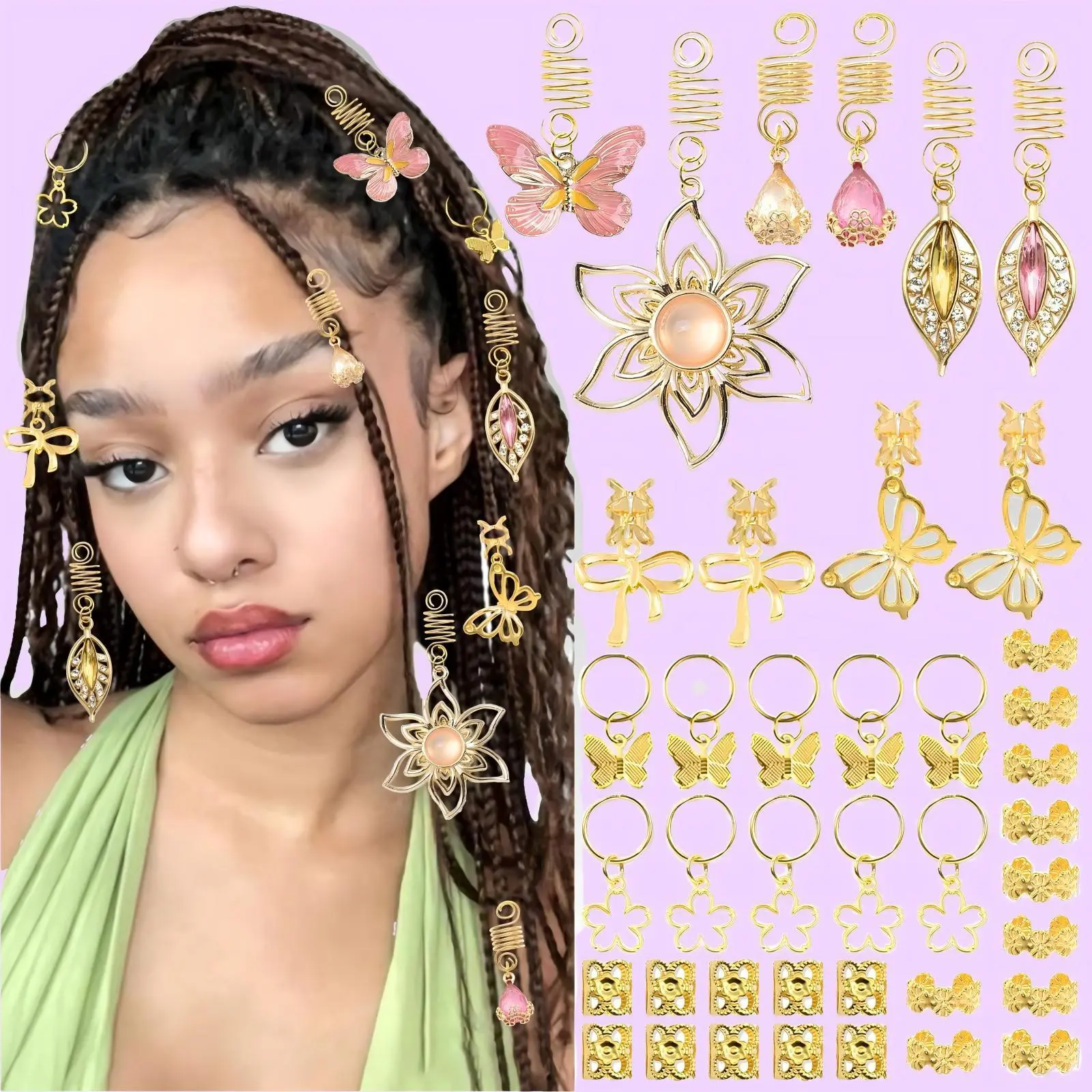 Women's Butterfly-Themed Pink Crystal Hair Accessories - 40PCS/36PCS Gold-Covered Hair Cuffs, Flower & Pearl Clips for Braids, Accessories for Women, Gold-Covered Hair Clips Hairpins french hair pin hair clips