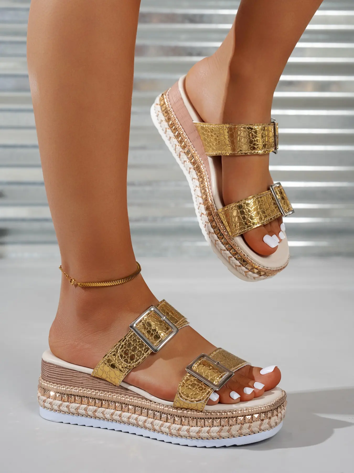 Leg-Lengthening Gold Platform Espadrilles