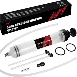 500cc Automotive Fluid Extractor Pump, Manual Oil Change  with 50cm Rubber Hose & 2 count 22cm PVC Suction Tubes