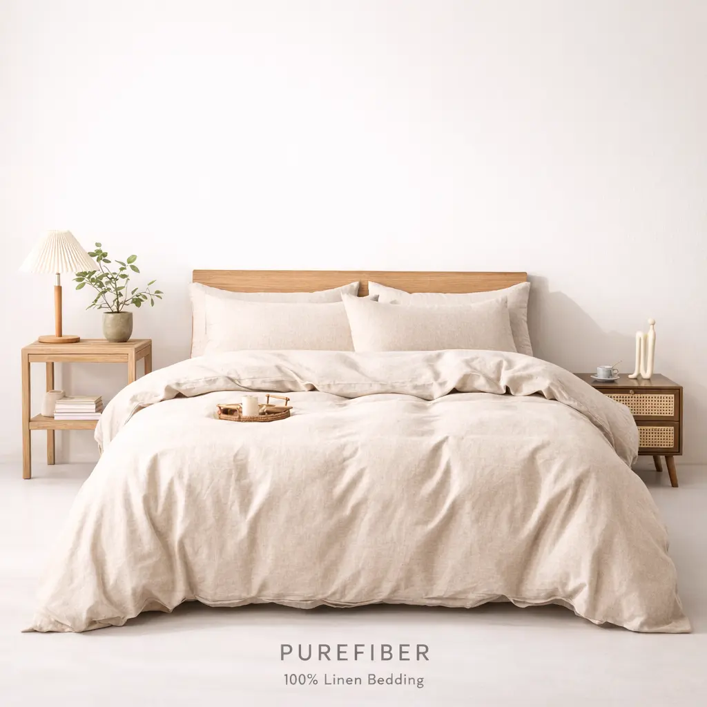 PUREFIBER 100% Linen 3-Piece Bedding Set - 1 Duvet Cover, 2 Pillow Cases, Comfy, Cooling Bedding Set, Breathable Natural Flax, OEKO-TEX Certified, Comfy Bedding Sets