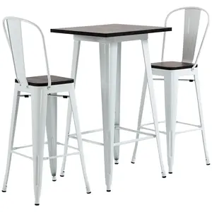 HOMCOM 3 Piece Industrial Dining Table Set, Bar Height Bar Table and Chairs Set with Footrests for Bistro, Pub, White and Brown