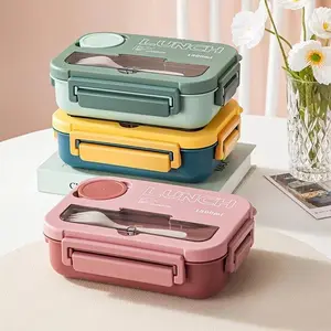 1300ML 4Grids Lunch Box with Tableware Microwavable Dishwasher Cleaning Hermetic Bento Box for Students Adults School Office