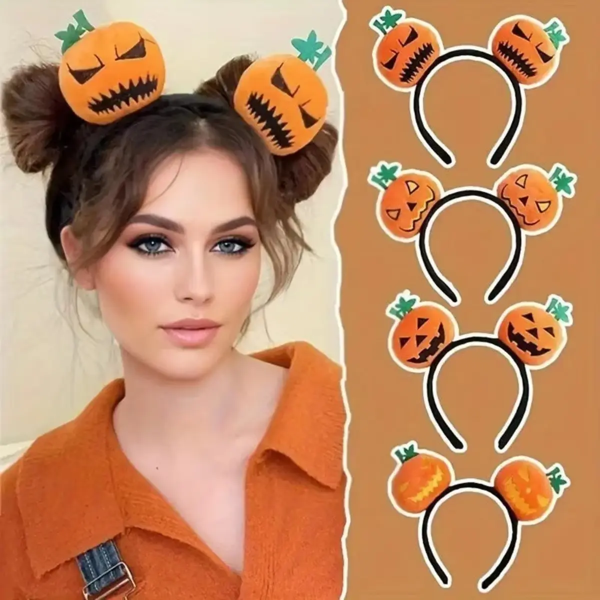 Glitter Pumpkin Headband for Women - 3D Design, Elastic and Comfortable Wear, Wide Adjustable, Glamorous Halloween Aesthetic Pumpkin-Themed Costume Accessory for Parties, Photo Props, Wide Fit, Female, Party