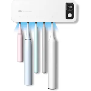 UV Toothbrush Dryer Holder with Fan Drying & Timer, Rechargeable No-Drill Wall Mounted Bathroom Organizer, 5 Slots for Family, Keep Toothbrushes Clean Dry & Mold Free