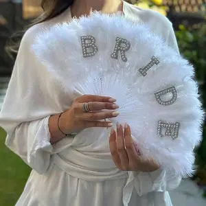 1PC White Bride Fan Bride Faux Pearl & English Letter Decor White Folding Fan, Large-Size Handheld Fan For Bachelorette Party & Wedding Decoration, Sweet, Romantic & Beautiful Wedding Gift Wedding Decoration(The Fan Cannot Be Folded), One Size, Wedding Pa