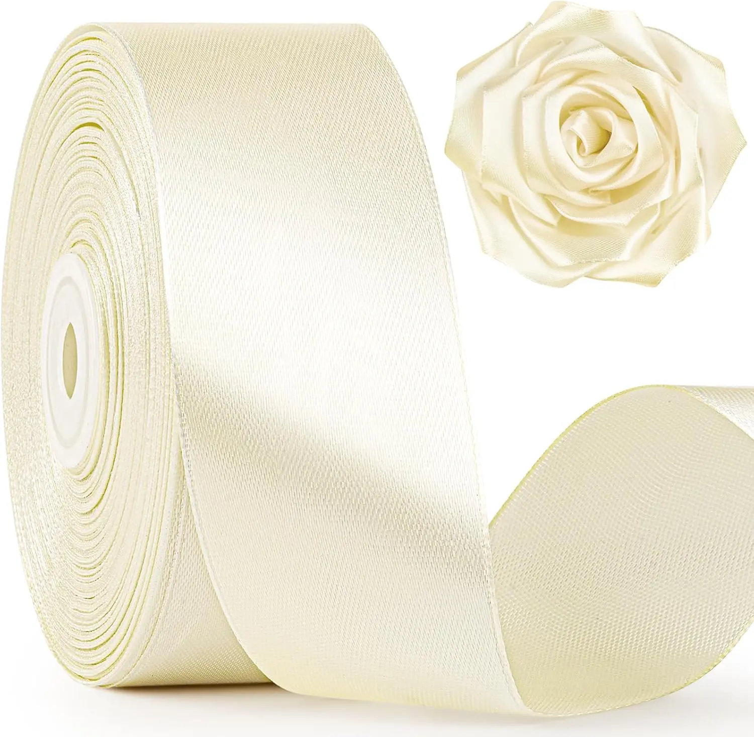 Mauproy 1.5-Inch Wide Ivory Satin Ribbon, 50yd Solid Polyester Fabric Ribbon for Gift Wrapping, Wedding Decorations, Handmade Crafts
