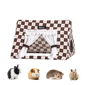 Guinea Pig Hideout with Curtain Enclosed No Bottom Bunny Bed Rabbit Beds Easy to Clean & Sturdy Durable Hedgehog Beds Small Animal Bed for Ferret Chipmunk Chinchilla Syrian Hamster Mouse Rat
