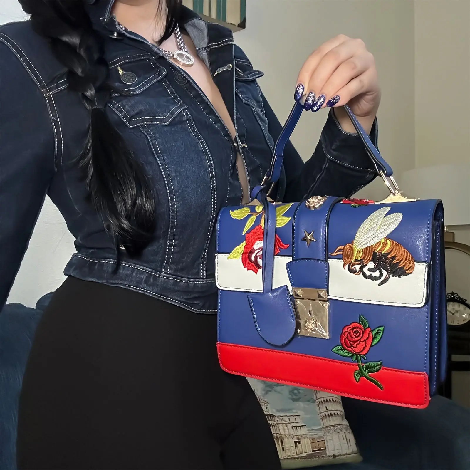 Handbag Shoulder Bag Crossbody, Edgy in Blue