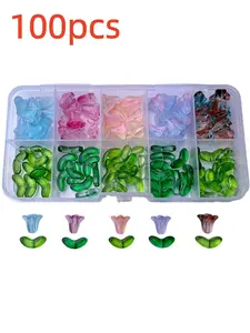 1 Box About 100pcs Glass Trumpet Beads Bulk, Cute Floral Shaped DIY Jewelry Making Materials, Necklace Bracelet Earrings Keychain Christmas Decorations