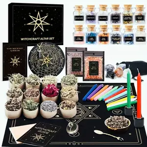 Large Witchcraft supplies Kit 65pcs - Witch Altar Starter Spell Set - Wiccan Supplies and Tools for Beginners, Unscented, for Halloween Box Gifts