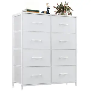 [New Color]Dresser for Bedroom Drawer Dresser Organizer Storage Drawers Fabric Storage Tower, Chest of Drawers with 8 Fabric Bins, Steel Frame, Wooden Top