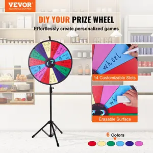 VEVOR 24 inch Spinning Prize Wheel,  14 Slots Spinning Wheel with Height Adjustable Stand, Roulette Wheel with a Dry Erase, and a Storage Bag, Win Fortune Spin Games in Party Pub Trade Show Carnival