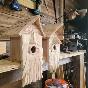 Hand Carved Old Man Birdhouse – Rustic Outdoor Wood Art