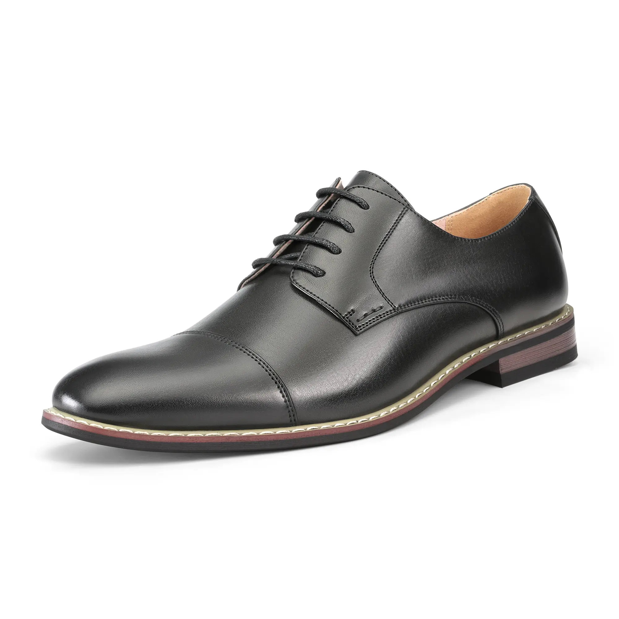 BRUNO MARC Men's Business Casual Oxfords - Classic Plain PU Cap Toe Lace-Up, Breathable Vegan Footwear, Rubber Sole, Cushioned Insole for Easy Walking, Office Wear Lace Walking Shoes, Sohochic