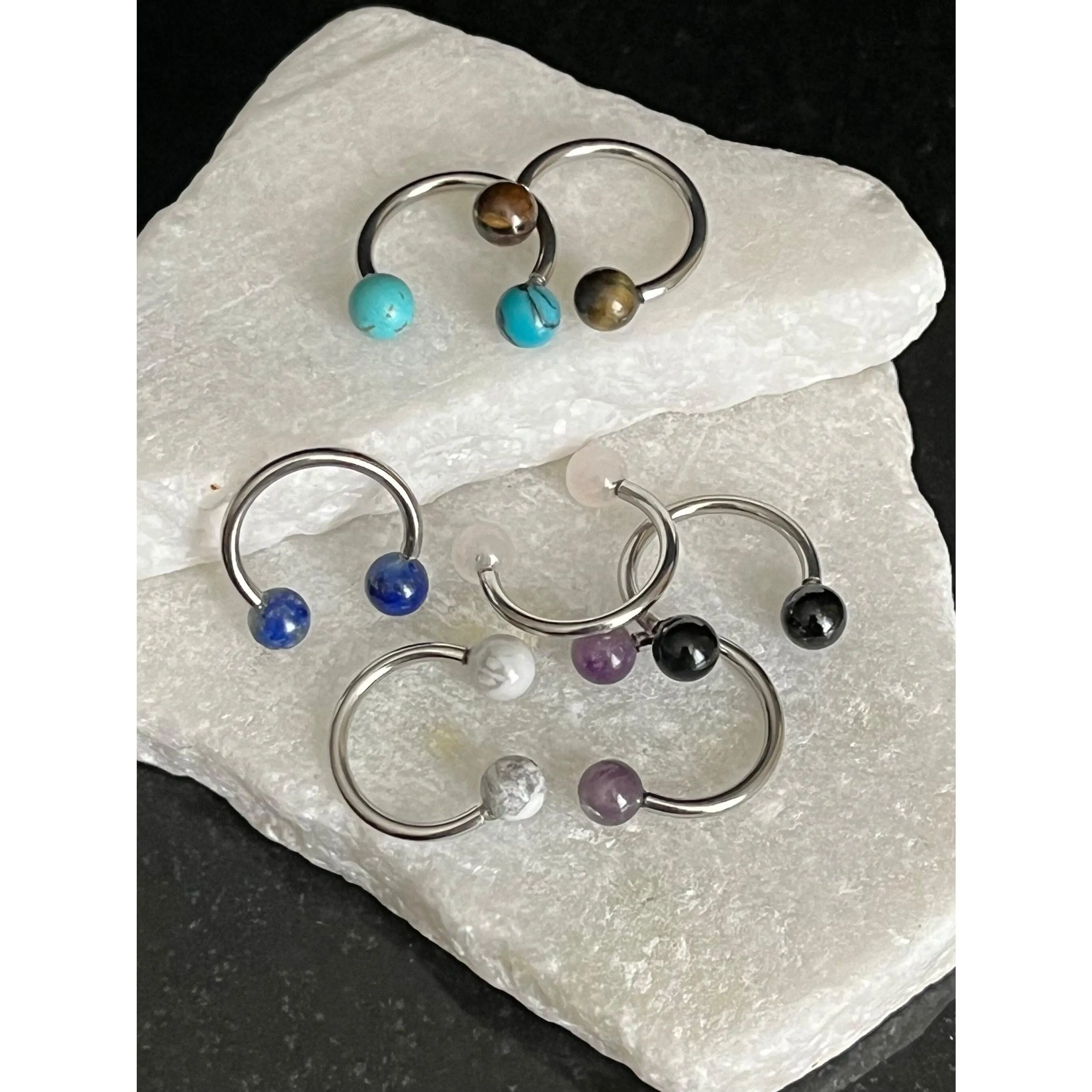 1 Piece of Stunning Natural Semi Precious Stone Circular Internally Threaded Barbell Septum Ring - 16g - 8mm - You Choose Your Listed Stone!