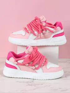 Women's Fashionable Colorblock Lace Up Platform Sneakers, Casual Comfortable Sports Shoes for Daily Wear, Female All-match Round Toe Shoes for Daily Wear, Walking Shoes
