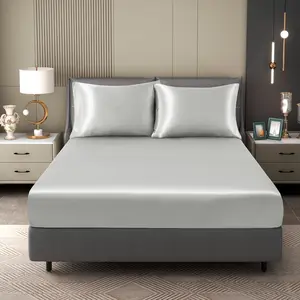 3 Pieces Satin Full Fitted Sheet & Pillowcase Set, Luxury Silky Soft Satin Bed Sheets with 1 Deep Pocket Fitted Sheet - 16" Deep Pocket Sheets, 2 Pillowcases, Light Grey