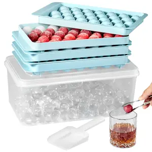 VEVOR Ice Cube Tray, Round Ice Ball Maker for Freezer, 2x33pcs & 1x104pcs Ice Balls, Sphere Ice Cube Making 170pcs Small Ice Chilling Cocktail Whiskey Tea Coffee, 3Pack Ice trays & Ice Bin & Scoop