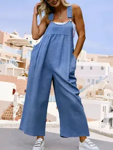Plus Size Women's One-Piece Pants, Summer Loose Fit Casual Solid Romper Jumpsuit, Comfortable and Stylish, Perfect for Daily Wear