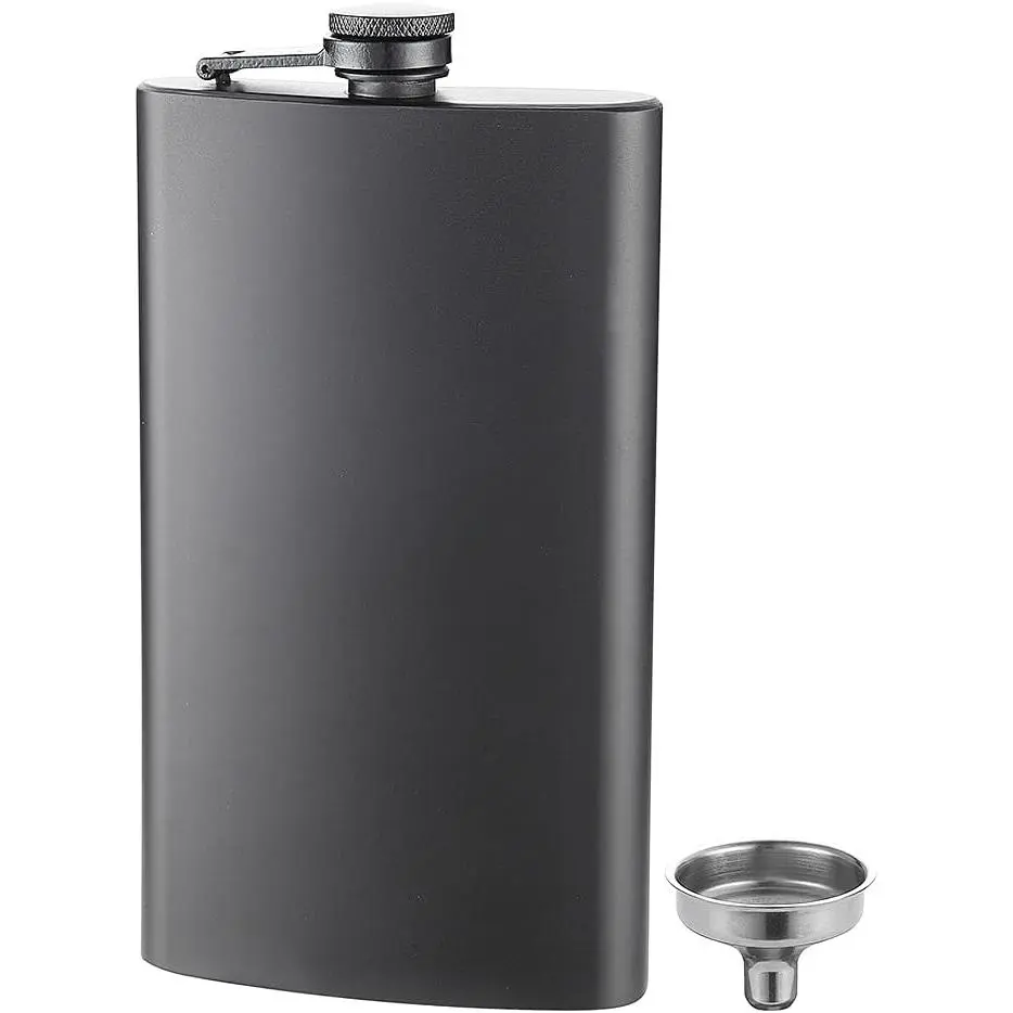 12 Oz 18/8 Stainless Steel  Flask for  with Never-Lose Cap, Leakproof Easy Pour Funnel is Included, Matte Black