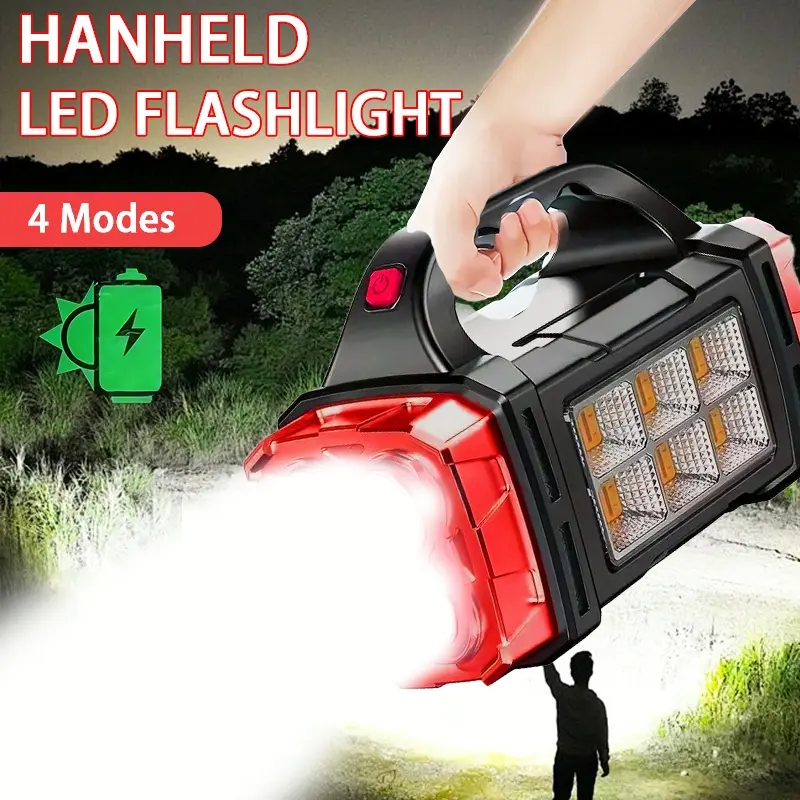 High Powered Flashlight - Portable Rechargeable Solar USB LED Torch, Emergency Light, Double-Ended ABS Body, Power Bank Function, Long-Lasting Battery for Camping, Gifting, Off Grid Hiking